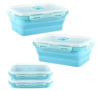 Gykutix 2 Pezzi Porta Pranzo 800ml Lunch Box Contenitore Pieghevole Bento Box Microonde Frigorifero Contenitori per Alimenti in Silicone Ermetico Lunchbox per Picnic Campeggio Scuola Ufficio (Blu)