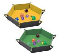 Gykutix 2 Pezzi Tira Dadi Tavola per Dadi in Pelle PU Esagonale Vassoio Cubo in Velluto Vassoio per dadi Pieghevole Tavole per DND RGP d&d Dungeons & Dragons Giochi da Tavoloe (Verde, Giallo)