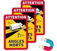 Gykutix 3 Pezzi Adesivo Angolo Morto Attention Angles Morts 17 x 25 cm Magnetiche con la Scritta in Francese “Angle Morts” da Posizionare Negli Angoli Ciechi di Camion e Camper, con Protezione UV