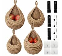 Gykutix 4 Pezzi Cestini per Frutta Da Appendere, Cestini da Parete da Appendere con Adesivi Murali e Ganci per Riporre Frutta e Verdura, Organizzare e Decorare
