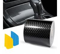 Gykutix Pellicola Carbonio 5D 7cm x 10m Nero - Wrapping Auto Adesiva AntiGraffio Impermeabile per Battitacco e Maniglie, Protezione Vernice, Set 3 Pezzi con Spatola per Auto Moto Bici