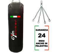 Gym Power Sacco Boxe Professionale Italian Style 20 kg Nero 80x35 cm con Catene