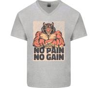 Gym Tiger No Pain No Gain Maglietta In Cotone A V Per Uomo