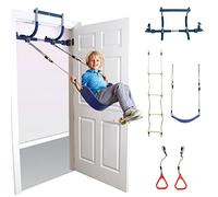 Gym1 - Palestra da porta interna deluxe per parco giochi per bambini Set tutto in uno, altalena da porta blu per bambini, scala da arrampicata e barra per trazioni Set da gioco da 4 pezzi