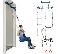 Gym1 - Set 6 Pezzi per Palestra Porta Bambini - Altalena, Anelli, Trapezio, Scala, Corda e Barra Trazioni - Accessorio Parco Giochi.