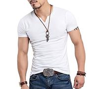 GYMAPE Manica Lunga/Corta da Uomo Beefy Maglietta vestibilità Slim Casuale Cotone Scollo A V.Magliette Intime di Base 2307 Bianco L