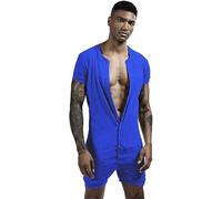 GYMAPE Uomo Manica Corta Tutina Henley Pigiama in Tuta Super Confortevole Elastico Cotone Un Pezzo Indumento Blu M