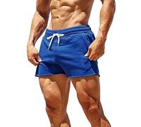 GYMAPE Uomo Pantaloncini da Allenamento per Bodybuilding Sportivo da Palestra da 3 Pollici con Raw Hem Design Blu XL