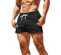 GYMAPE Uomo Pantaloncini da Allenamento per Bodybuilding Sportivo da Palestra da 3 Pollici con Raw Hem Design Nero M