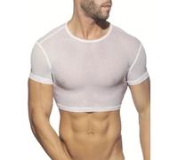 GYMAPE Uomo Semi-Trasparente Mesh Coltura Canotta Camicie Slim Fit Bianco L