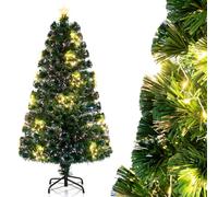 GYMAX 150 cm Albero di Natale in Fibra Ottica, Albero di Natale Artificiale Illuminato con 24 Catene di Luci Calde Bianche, Stella in Cima, 170 Punte di Ramo