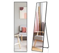 GYMAX 160 x 40 cm Specchio a Figura Intera ad Alta Definizione, 2 in 1 a Terra/da Parete, Specchio a Piantana con Cornice in Alluminio, per Camera da letto, Guardaroba (Nero)