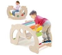 GYMAX 2 in 1 Arco a Dondolo per Bambini, Set Arrampicata Montessori e Cavallo a Dondolo in Legno con Schienale e Sedile, Giostra Interna in Palestra per Giochi Didattici, Regalo per Ragazzi 1+ Anni