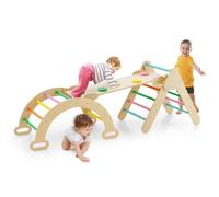 GYMAX 4 in 1 Set Arrampicata per Bambini con Scivolo,Triangolo di Arrampicata di Gioco in Legno, Giocattoli da Arco di Arrampicata, per Bambini 1 Anno+ (COLORATO)