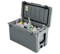 GYMAX 47L Borsa Termica Rigida Portatile, Ghiacciaia a Rotostampaggio con Portabicchieri, Righello e Apribottiglie, Ghiaccio Fino 5-7 Giorni, Frigo Passivo Anti-Perdite per Spiaggia (Grigio)
