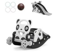 GYMAX 5 in 1 Cavallo a Dondolo Scivolo per Bambini, con Canestro da Basket e Gioco di Anelli, Set da Giochi Interno ed Esterno per Bambini da 1 a 5 Anni