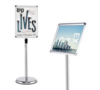 GYMAX A3 Stand Poster Menù, Supporto per Informazioni, Espositore da Terra, Altezza Regolabile, Pannello Girevole, Base Stabile, Porta Pubblicità per Negozio, Ristorante e Bar (Argento)