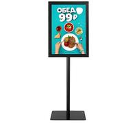 GYMAX A3 Stand Poster Menù, Supporto per Informazioni, Espositore da Terra, Altezza Regolabile, Pannello Girevole, Porta Pubblicità Ideale per Negozio, Ristorante e Bar, in Acciaio INOX (Nero)