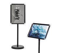 GYMAX A3 Stand Poster Menù, Supporto per Informazioni, Espositore da Terra, Altezza Regolabile, Pannello Girevole, Base Stabile, Porta Pubblicità per Negozio, Ristorante e Bar (Nero)