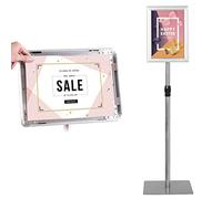 GYMAX A4 Stand Poster Menù, Supporto per Informazioni, Espositore da Terra, Altezza Regolabile, Pannello Girevole, Porta Pubblicità per Negozio, Ristorante e Bar, in Acciaio INOX (Argento)