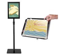 GYMAX A4 Stand Poster Menù, Supporto per Informazioni, Espositore da Terra, Altezza Regolabile, Pannello Girevole, Porta Pubblicità Ideale per Negozio, Ristorante e Bar, in Acciaio INOX (Nero)