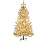 GYMAX Albero di Natale Artificiale Pre-illuminato 150/180/210 cm, Albero di Natale Innevato con 190/270/350 Luci LED, 8 Modalità, 602/806/1072 Punte di Rami, 26/32/40 Pigne e Bacche Rosse
