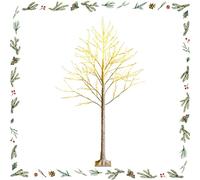 GYMAX Albero di Natale Illuminato 180 cm, con 96 Luci a LED, Luce Bianca Calda, Supporto in Metallo, Decorazione Natalizia per Casa e Negozio, Cavo di 2,2 M, Bianco