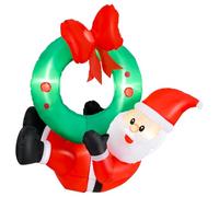 GYMAX Anello di Natale, 120 cm Gonfiabile Babbo Natale con Luci LED e Ghirlanda Natalizia, Decorazione Natalizia da Finestra e Gonfiabile di Babbo Natale, Decorazione per Interni/Esterni