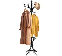 GYMAX Appendiabiti da Terra in Legno, Attaccapanni da Terra con Portaombrelli e 12 Ganci, Appendiabiti 184 cm per Ingresso, Camera da Letto, Soggiorno (Nero)