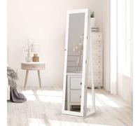 GYMAX Armadietto Portagioie da Terra, Portagioielli con Serratura, Specchiera a Figura Intera, Organizzatore per Gioielli e Cosmetici, Arredo Camera da Letto, Mobiletto Moderno, 38x38x157 cm (Bianco)