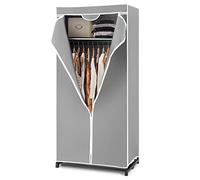 GYMAX Armadio per Camera da Letto Tessuto Non Tessuto, Guardaroba Appendiabiti Pieghevole con Scarpiera 75x50x170cm (Griogio)