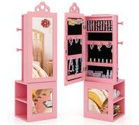 GYMAX Armadio per Gioielli per Bambini con Specchio a Figura Intera, Portagioie Bambina con Anti-ribaltamento, per Cameretta e Sala Giochi, 34 x 30 x 117 cm (Rosa)
