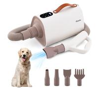 GYMAX Asciugacapelli per Cani, con Funzione Ioni Negativi, Temperatura e Flusso d'Aria Regolabili, 4 Bocchette, Schermo LED Intelligente, Asciugatore Portatile per Animali Domestici