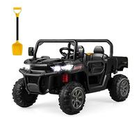 GYMAX Auto Elettrica per Bambini 12 V, Auto per Bambini a 2 Posti con Letto Basculante e Pala, Telecomando, Musica, Fari e Clacson e Cintura di Sicurezza, Veicolo per Bambini 3-8 Anni (Nero)