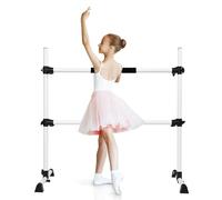 GYMAX Barra Ginnastica Artistica in Metallo per Bambini, Sbarra da Danza Classica Regolabile in Altezza, con Cuscinetti Antiscivolo e Manopole, con Portata di 50 kg, 124,5 x 71 x 120 cm (Bianco)