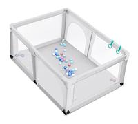 GYMAX Box per Bambini, 190 x 120 x 69 cm, Centro Attività, 50 Palline Colorate, 2 Anelli per Imparare a Camminare, Ventose Antiscivole (Grigio Chiaro)