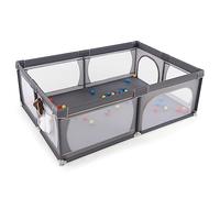 GYMAX Box Recinto per Bambini 0-3 Anni, 206×147×68,5 cm, con 50 Palline dell'Oceano, Borsa Portatile, Porta con Cerniera, Rete Traspirante, Ventose, Area di Gioco (Grigio Scuro)