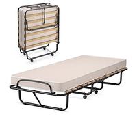 GYMAX Brandina Pieghevole con Materasso,190 x 80 x 37 cm, Carico 130 kg, Materasso Memory, a 15 Doghe, Made in Italy (BEIGE)