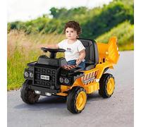 GYMAX Camion da Costruzione Elettrico Cavalcabile, con Casco di Sicurezza, Cassone Ribaltabile, Ruote Antislittamento, 2,5 KM/H, per Bambini da 18 a 36 Mesi