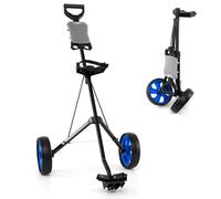 GYMAX Carrello da Golf a 2 Ruote, Carrello da Golf Leggero Pieghevole con tabellone segnapunti, Carrello da Golf in Acciaio (Blu)