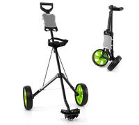 GYMAX Carrello da Golf a 2 Ruote, Carrello da Golf Leggero Pieghevole con tabellone segnapunti, Carrello da Golf in Acciaio (Verde)