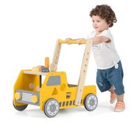 GYMAX Carrello in Legno per Bambini, 2 in 1 Carrello per Bambini e Banco degli Attrezzi con Attività Educative, Velocità Regolabile, Spazio Aperto, Giocattolo Montessori per Bambini e Bambine