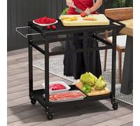 GYMAX Carrello per Grill da Esterno, Carrello da Cucina con Ripiano, Ganci, Ruote Bloccabili e Maniglia Laterale, Ideale per BBQ da Giardino