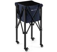 GYMAX Carrello Porta Palline da Tennis Pieghevole in Alluminio e Tessuto Oxford con Capacità di 150 Palline e Sacca Rimovibile, Carrello da Tennis con Ruote per Allenamento, Blu