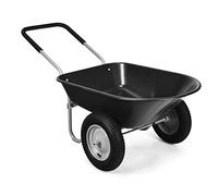 GYMAX Carriola da Giardino con Vasca in PP e Telaio in Metallo, Carrello da Giardino con 2 Ruote Grandi e Resistenti e Manico Ergonomico, con Portata di 150 kg, 65 x 145 x 65 cm (Nero)