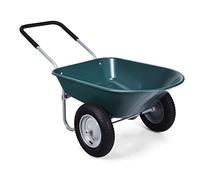 GYMAX Carriola da Giardino con Vasca in PP e Telaio in Metallo, Carrello da Giardino con 2 Ruote Grandi e Resistenti e Manico Ergonomico, con Portata di 100 kg, 65 x 145 x 65 cm (Verde)