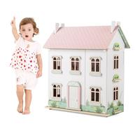 GYMAX Casa delle Bambole in Legno, Casa Giocattolo a 3 Livelli con Mobili e Accessori, con Tetti a 2 Lati, Porta Apribile, Scale in Legno Massiccio, Bambini 3 + anni