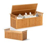 GYMAX Cassapanca Contenitore da Esterno 209L in Legno, Panchina da Giardino con Braccioli e Spazio di Archiviazione Nascosto, Contenitore Portaoggetti per Giardino, Terrazza, Veranda e Piscina