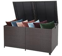 GYMAX Cassapanca per Terrazze da 662 L, Contenitore con Coperchio per Esterni in Vimini Misto, Baule da Giardino con Cerniera, 2 Ruote e Asta Pneumatica, 150 x 77 x 73 cm