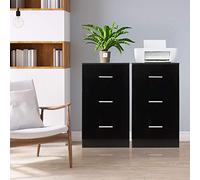 GYMAX Cassettiera Porta Documenti, Armadietto con 3 Cassetti, in Legno, Ideale per Ufficio, Studio, Camera da Letto, 37 x 34 x 67 cm (2, Nero)